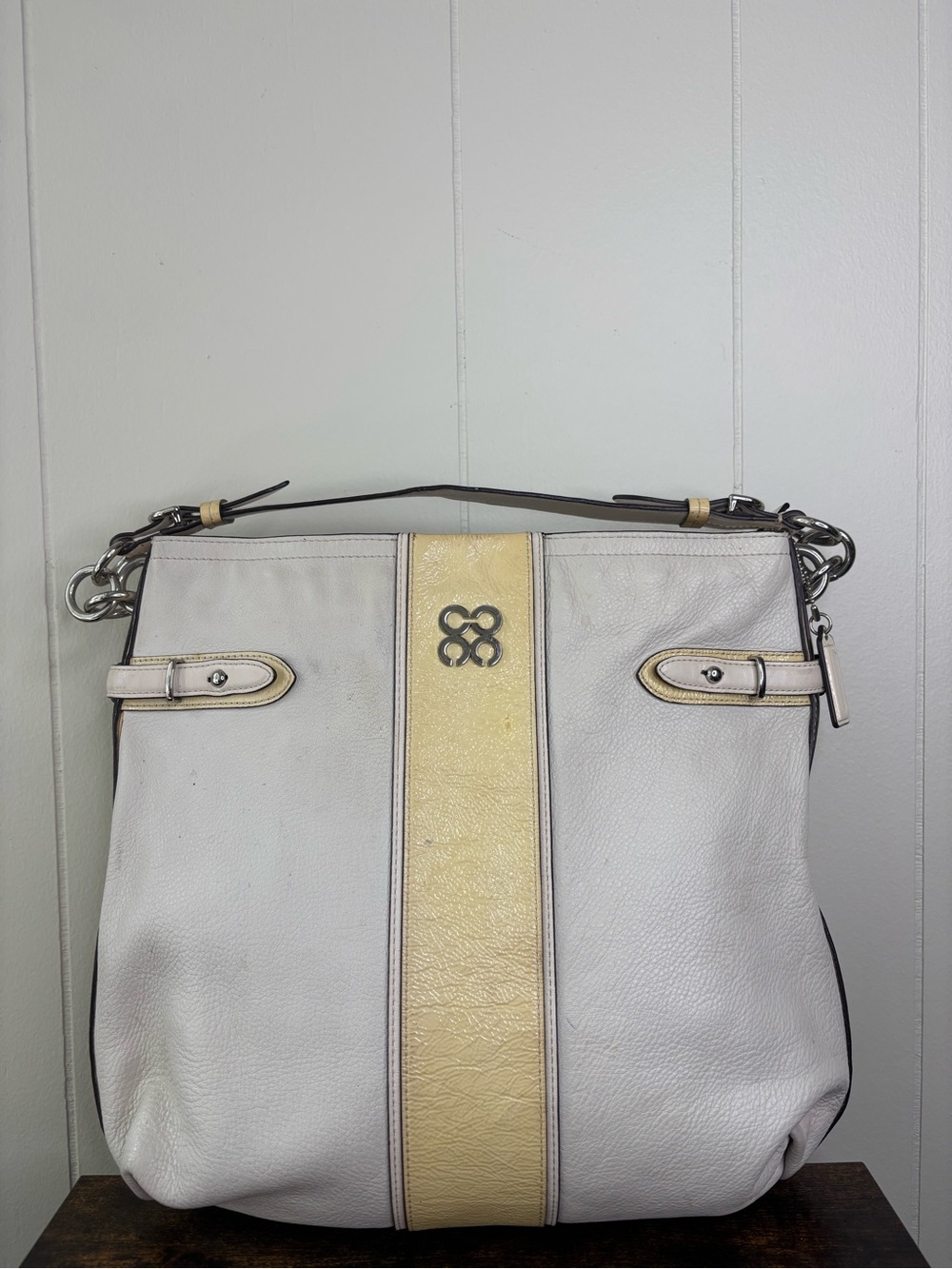 Coach Colette Leather Hobo Shoulder Bag White Yellow Womens